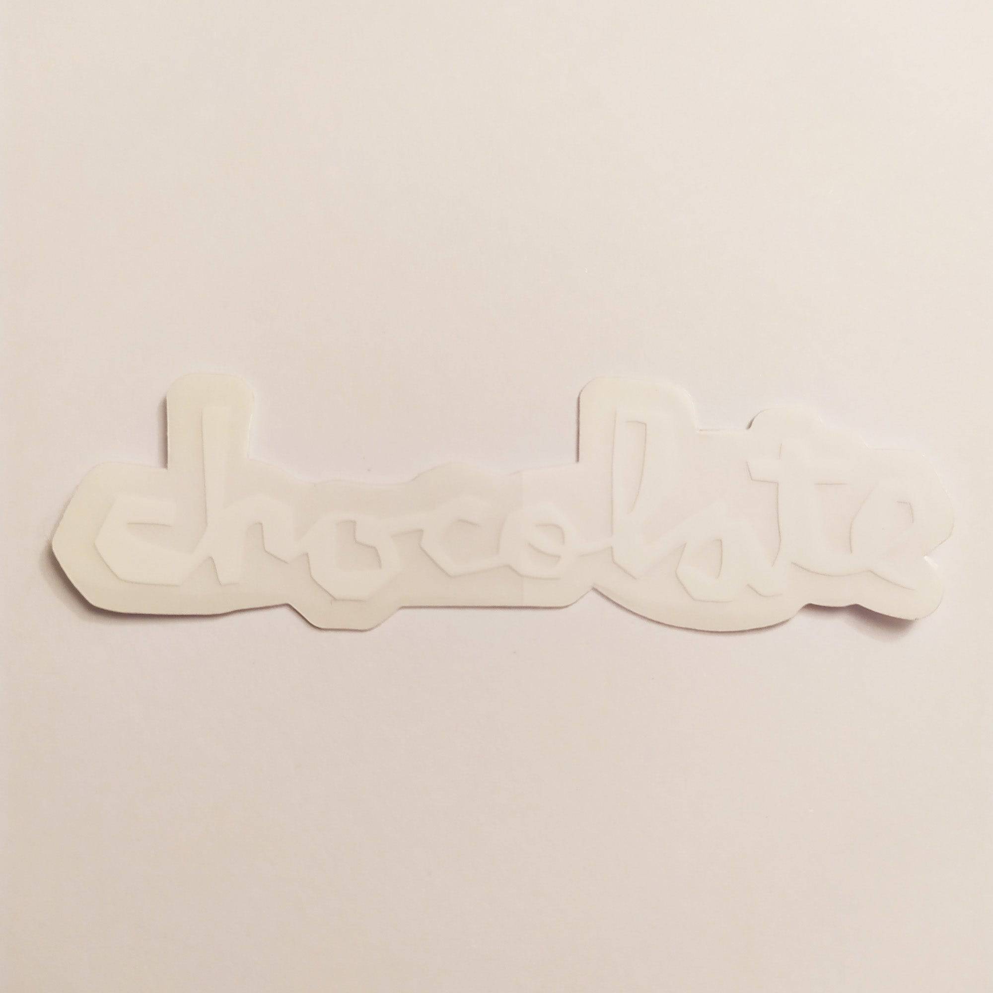 Chocolate Chunk Logo Skateboard Sticker - White - 14 cm across approx. - SkateboardStickers.com