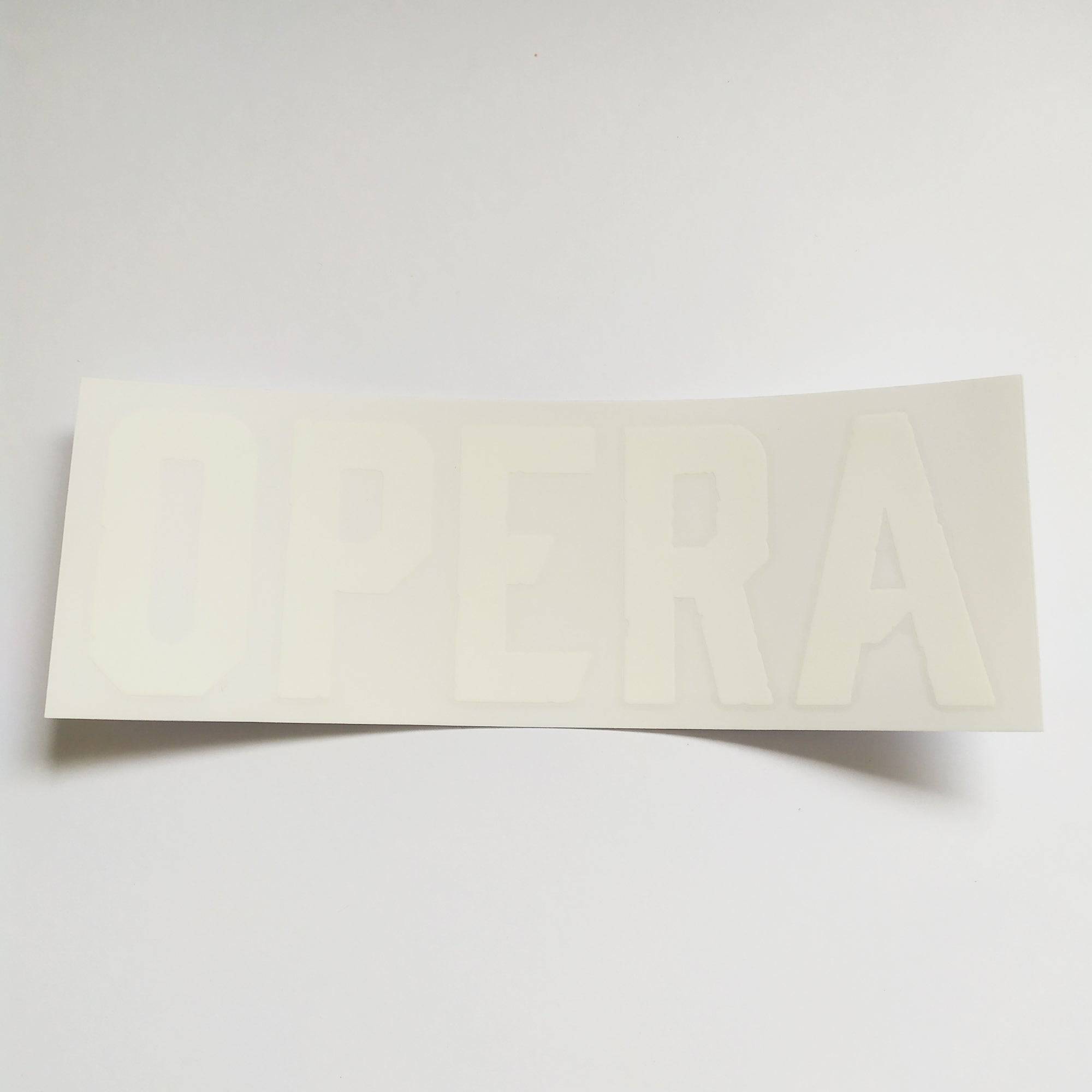 Opera Skateboards Rub-On Skateboard Sticker - White on Clear - 18cm across approx - SkateboardStickers.com