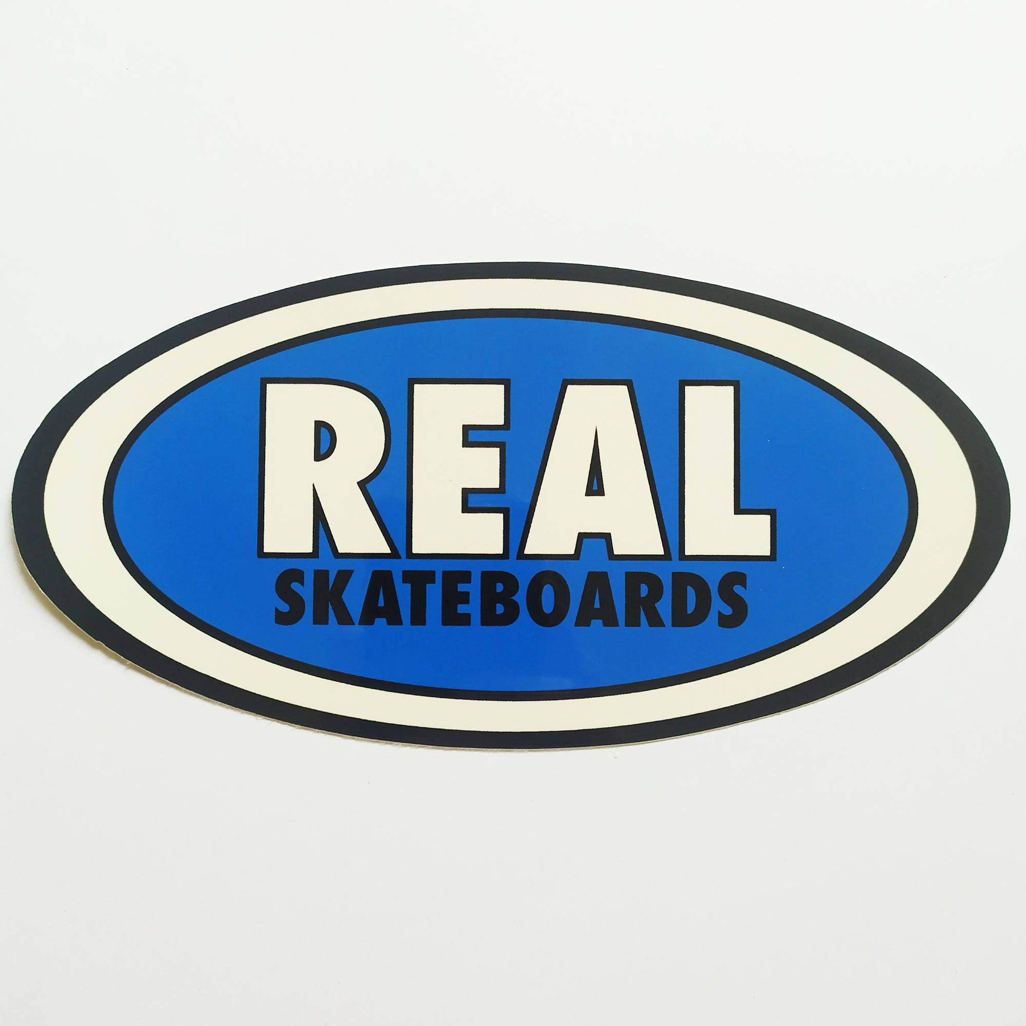 Real Skateboards Oval Sticker - blue small - SkateboardStickers.com