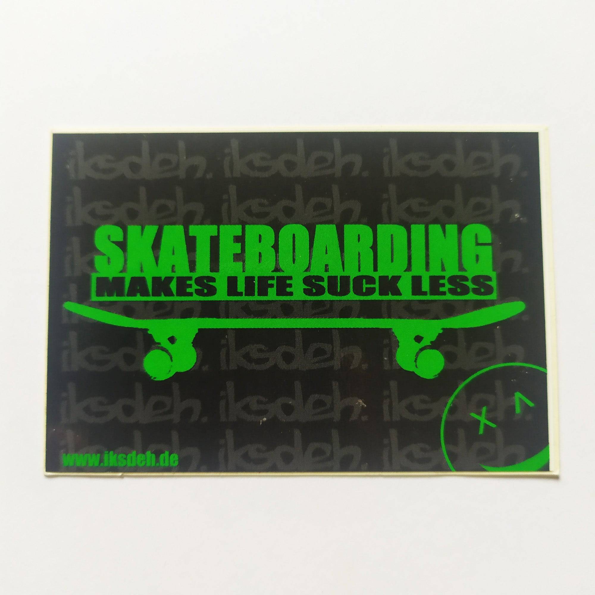 Iksdeh "Skateboarding Makes Life Suck Less" Sticker - SkateboardStickers.com