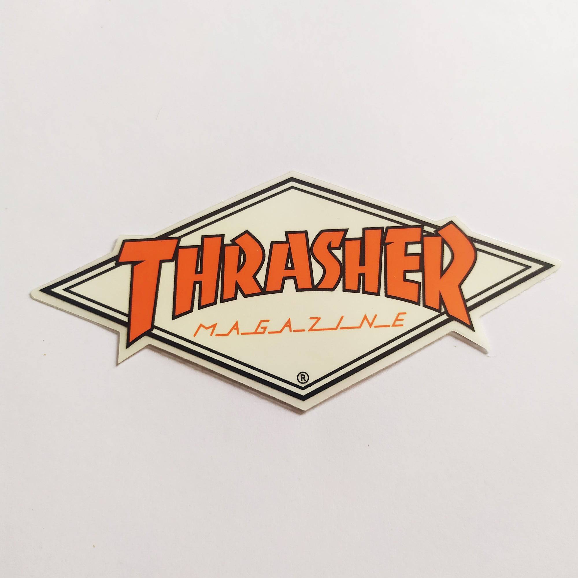 Thrasher Magazine Skateboard Sticker - Diamond Logo - White - SkateboardStickers.com