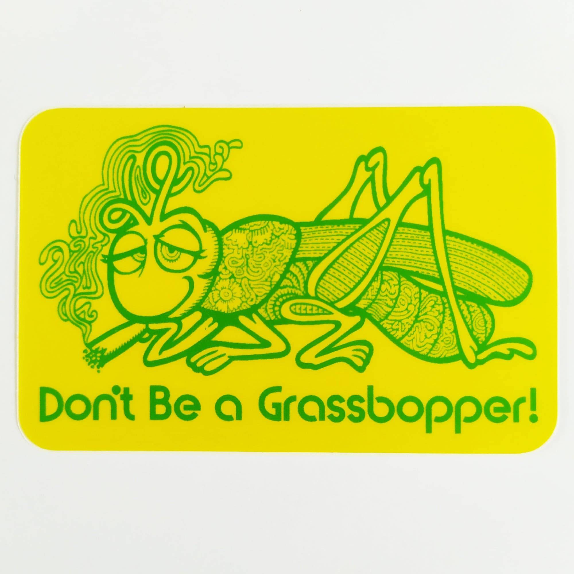 StrangeLove Skate Sticker - "Don't Be a Grasshopper!" Yellow - SkateboardStickers.com