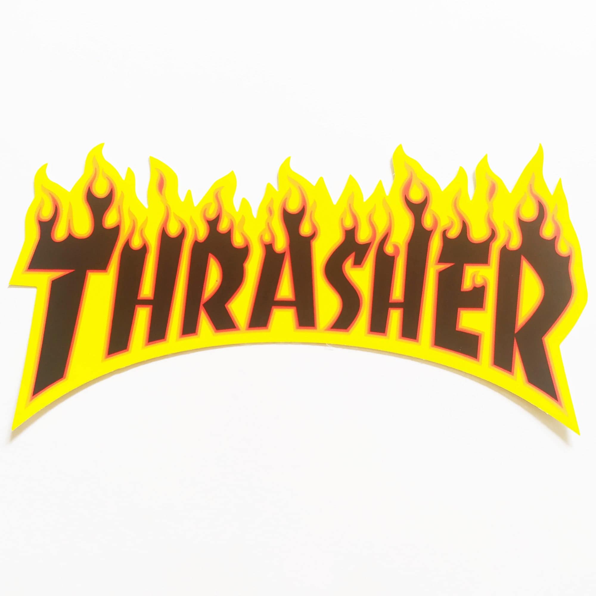 Thrasher Magazine Skateboard Sticker - Flame Logo Yellow/Black - SkateboardStickers.com