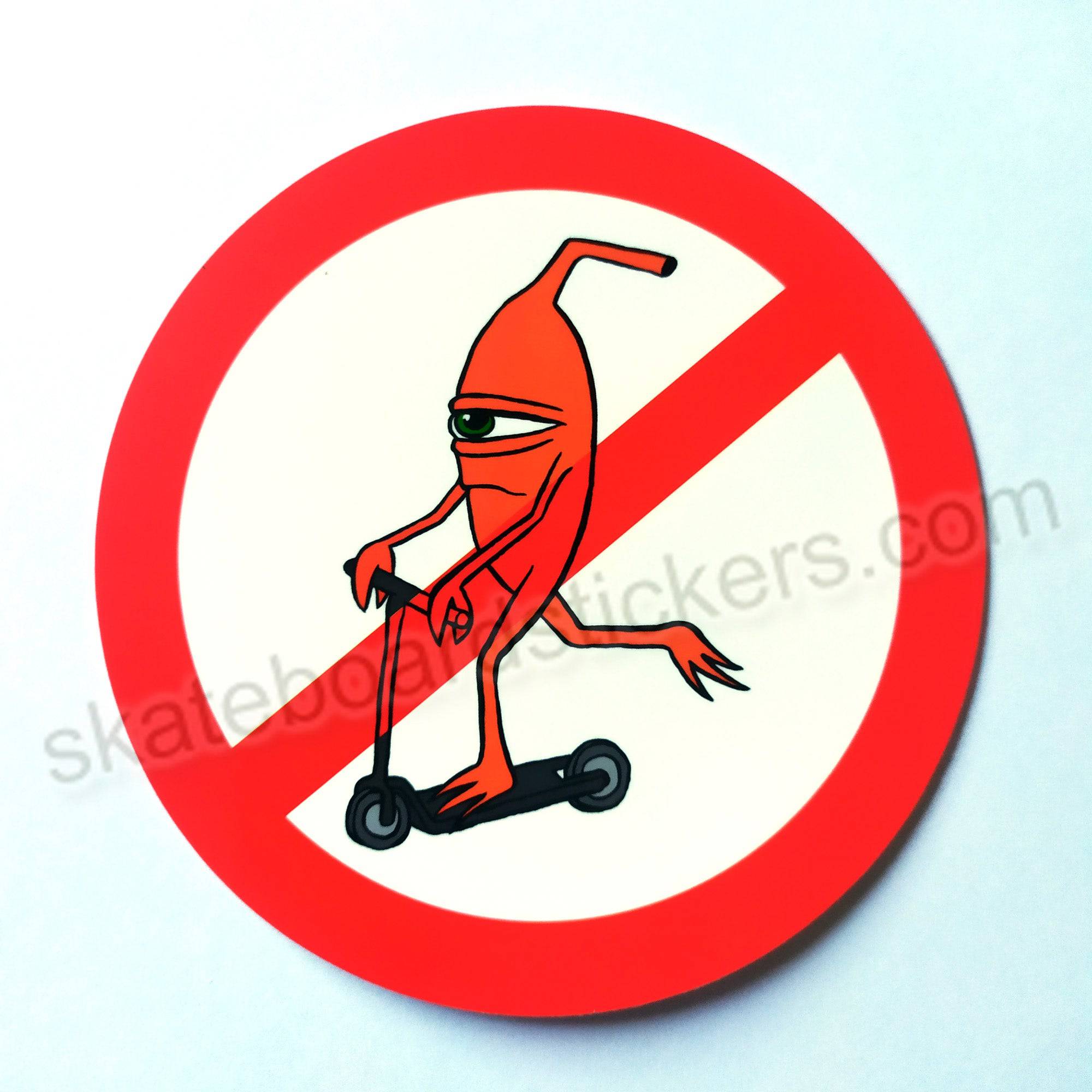 Toy Machine "No Scooter" - Skateboard Sticker 10 cm across approx. - SkateboardStickers.com