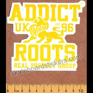 Addict Skateboard Sticker - Roots Yellow - SkateboardStickers.com