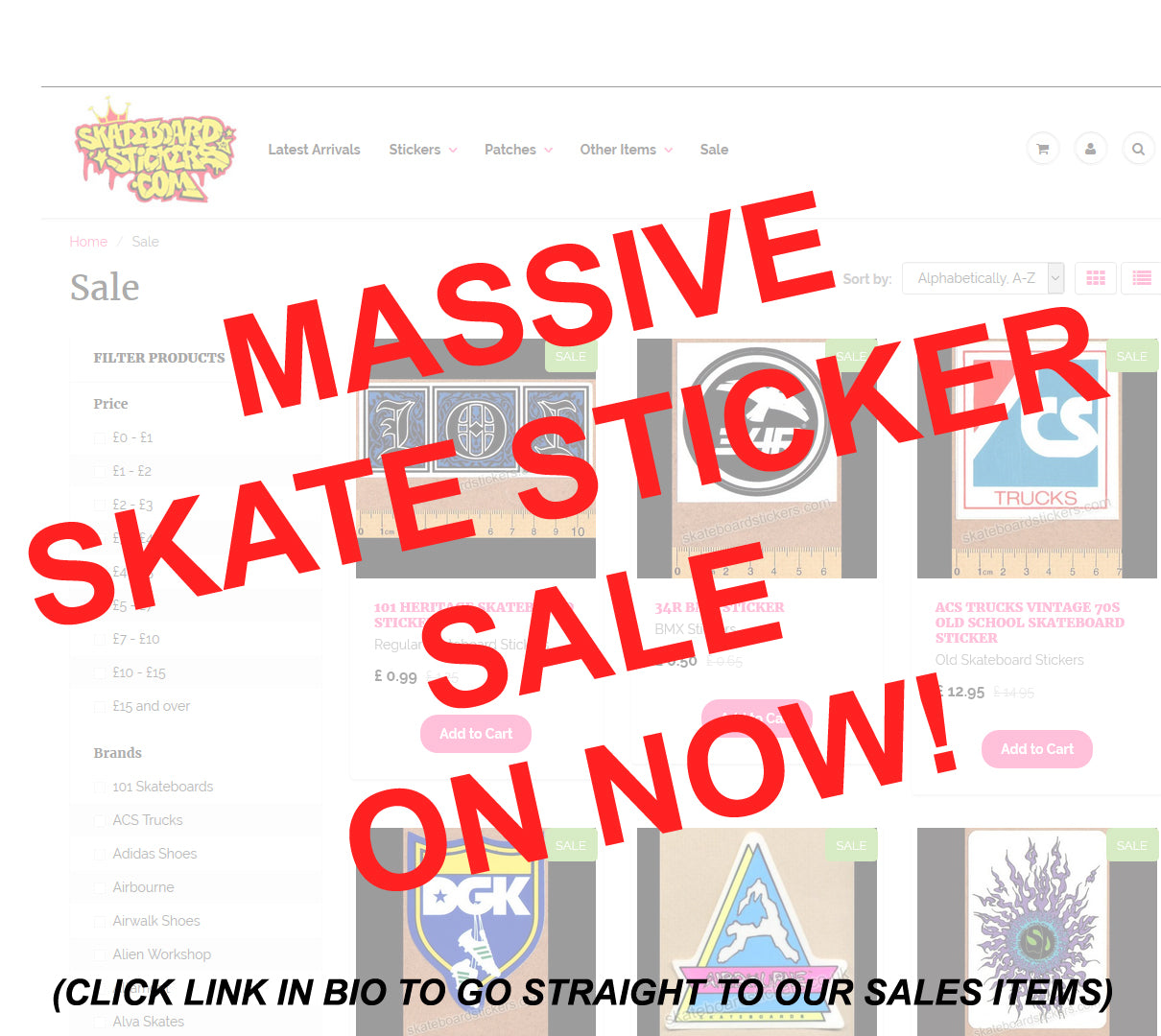 MASSIVE SKATE STICKERS SALE ON NOW!!