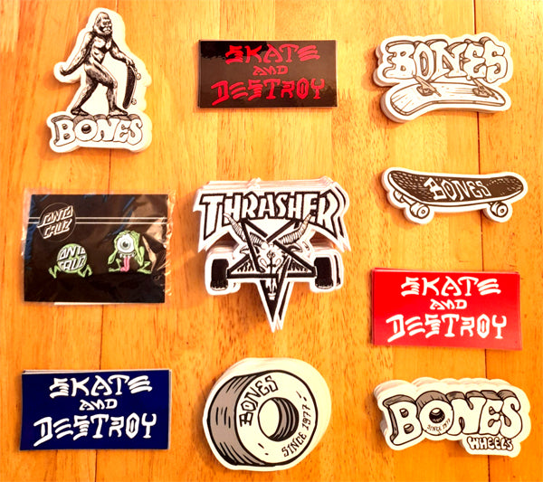 Stickers, Pins, Patches back in from Thrasher, Bones, Santa Cruz
