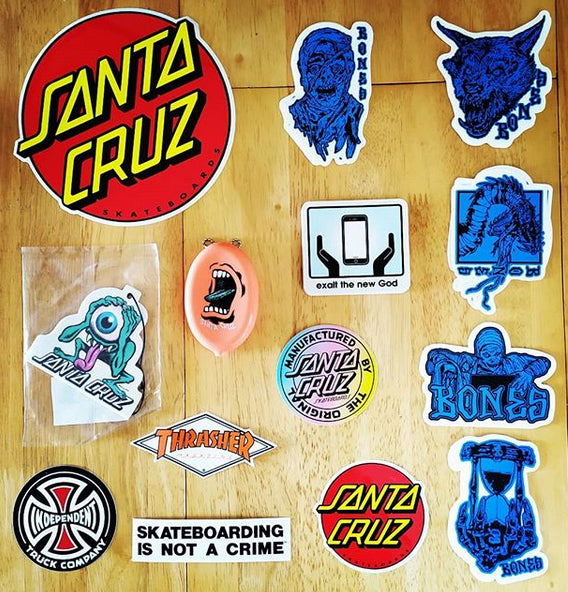 Restock and brand new stickers from Santa Cruz, Indy, Thrasher, Bones, Alien Workshop