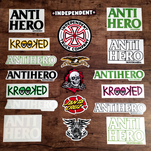Stickers back in from Santa Cruz, Antihero, Independent, Krooked, plus Powell Patch