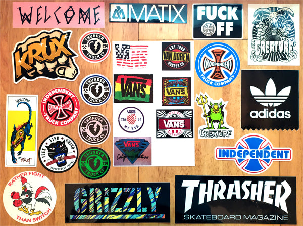 Stickers back in from Thrasher, Welcome, Matix, Independent, Creature, Vans, Thunder, Creature