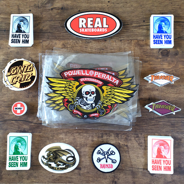 Stickers and Patches restock from Santa Cruz, Thrasher, Powell, Real & Bones