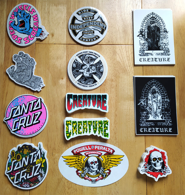 Brand New and Restock Stickers from Santa Cruz, Indy, Creature and Powell