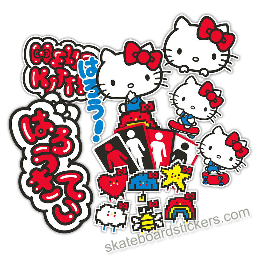 Girl X Hello Kitty 45th Anniversary Skateboard Sticker Pack & Pins New In