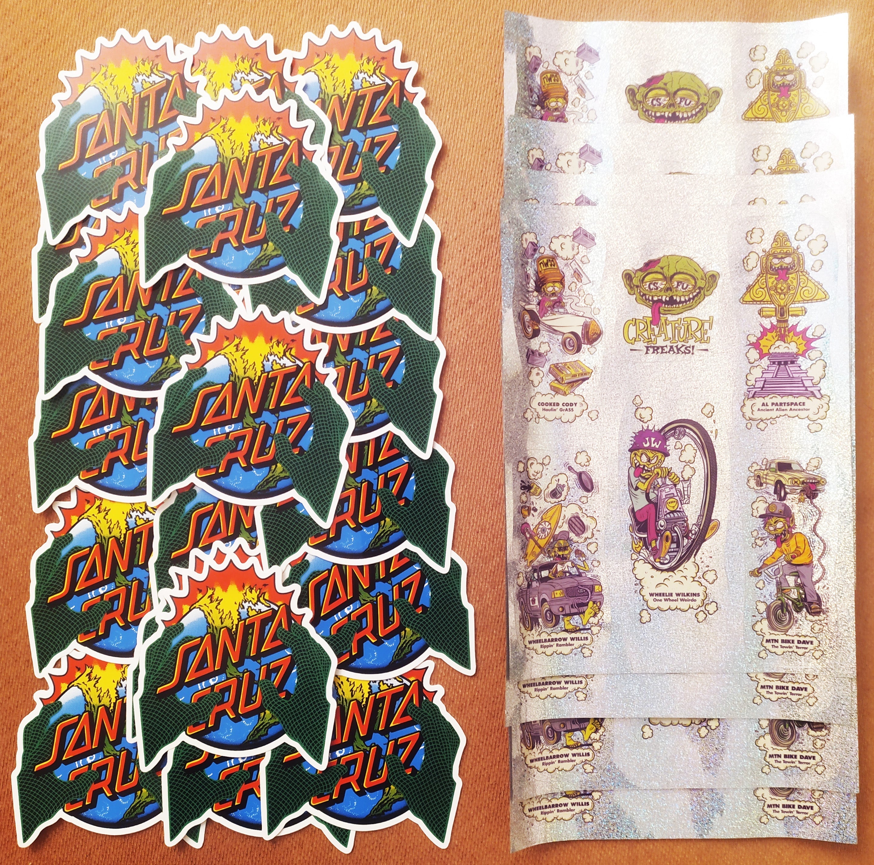 Creature Freaks Prismatic Skateboard Sticker Sheets and Santa Cruz - Jeff Kendall "End of the Dot" Skateboard Stickers just added!