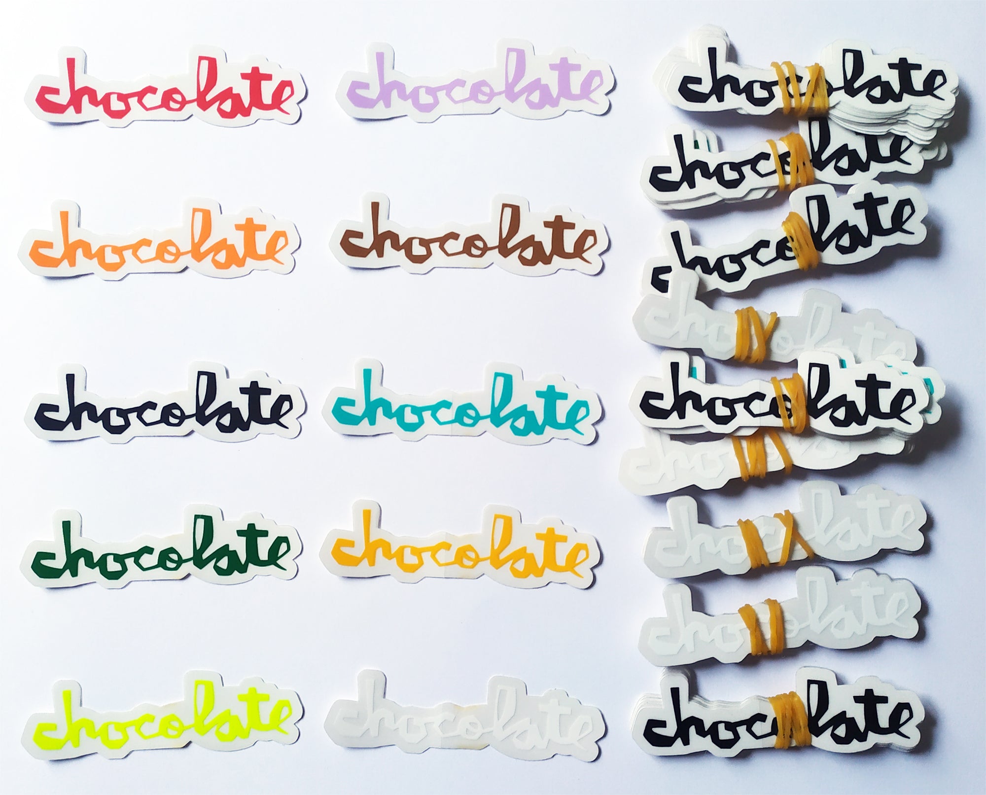 Chocolate Chunk Logo Skate Stickers with various colours 8 cm - 10 pack - SkateboardStickers.com