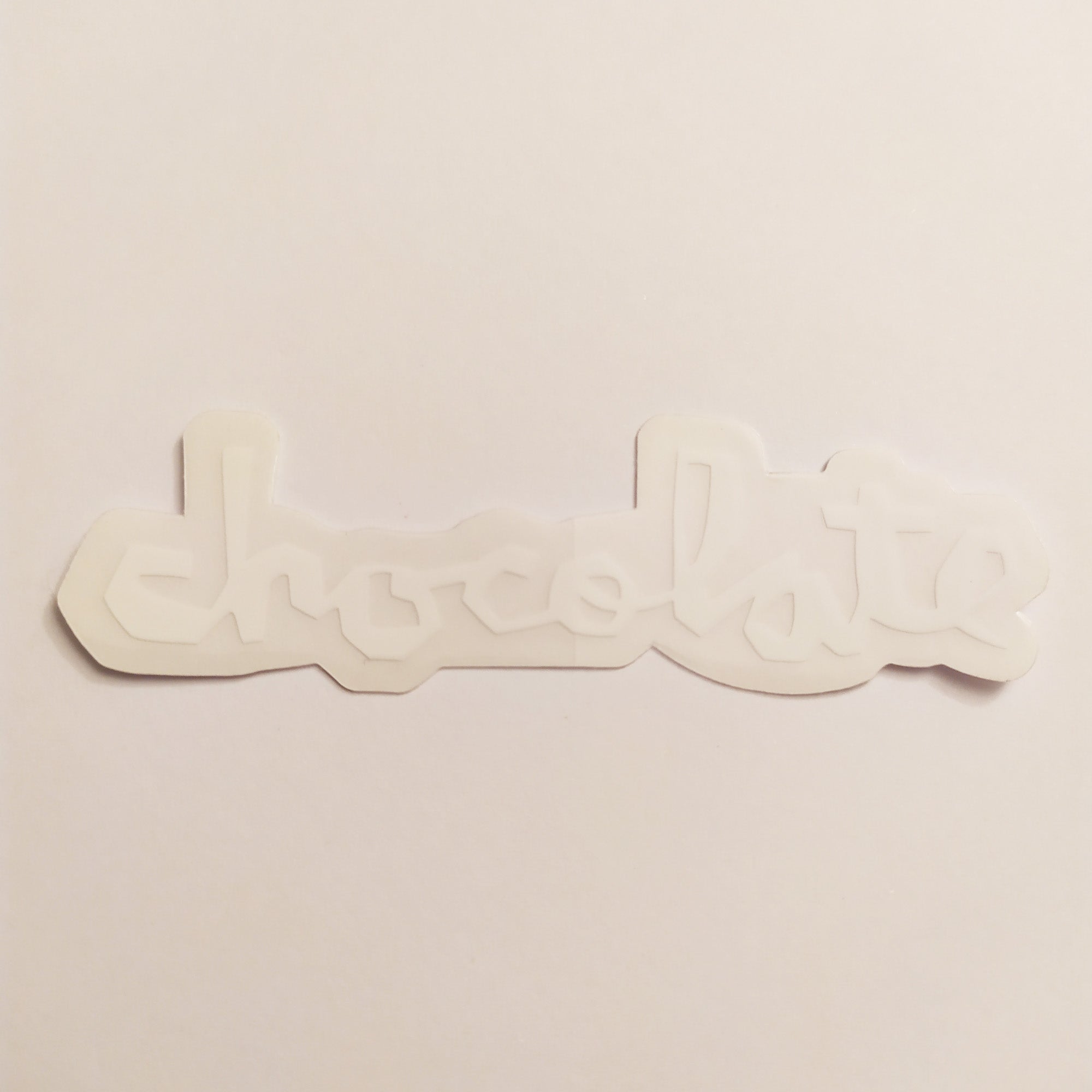 Chocolate Chunk Logo Skateboard Sticker - White - 14 cm across approx. - SkateboardStickers.com