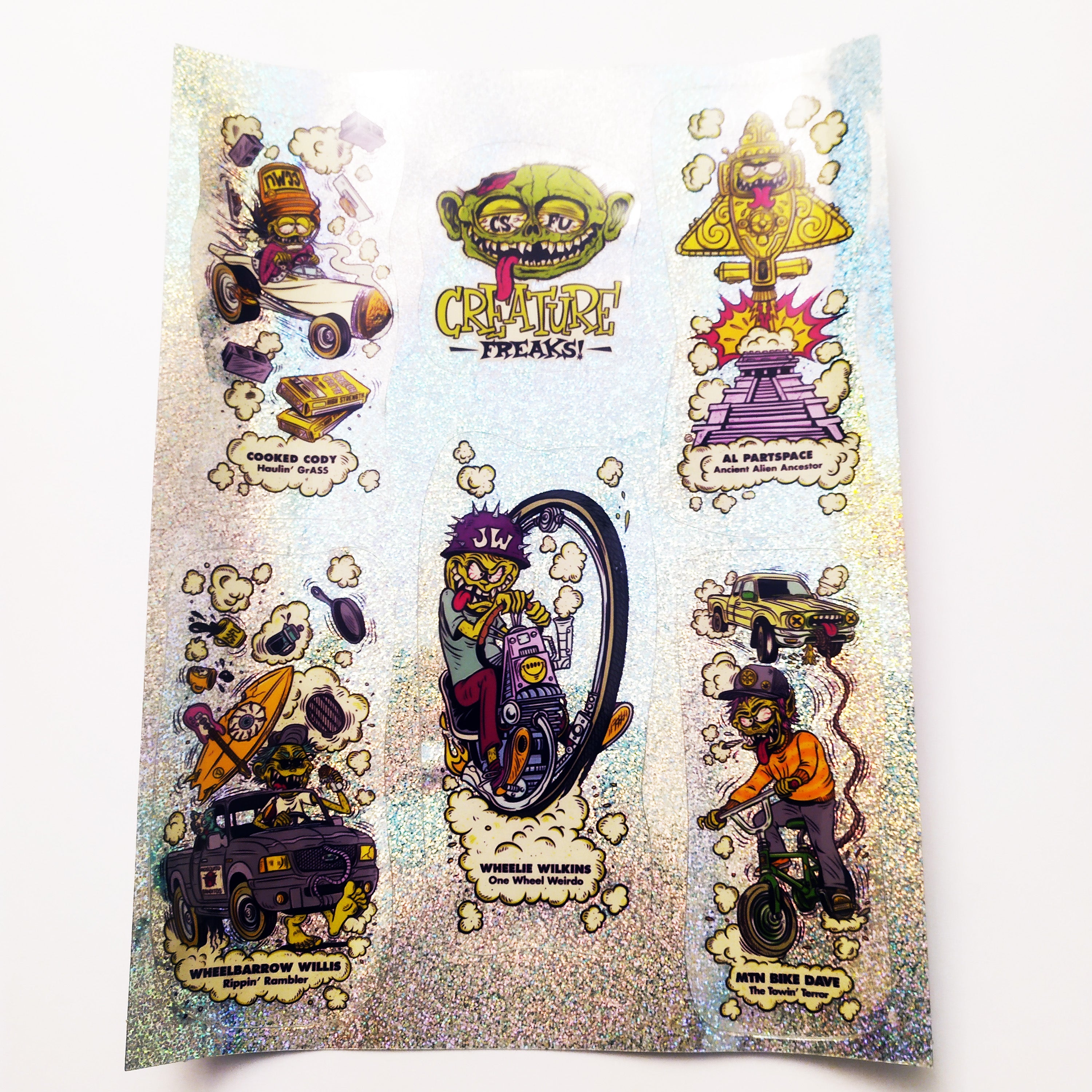Creature Freaks Prismatic Skateboard Sticker Sheet - 6 peel off stickers (from 2021)