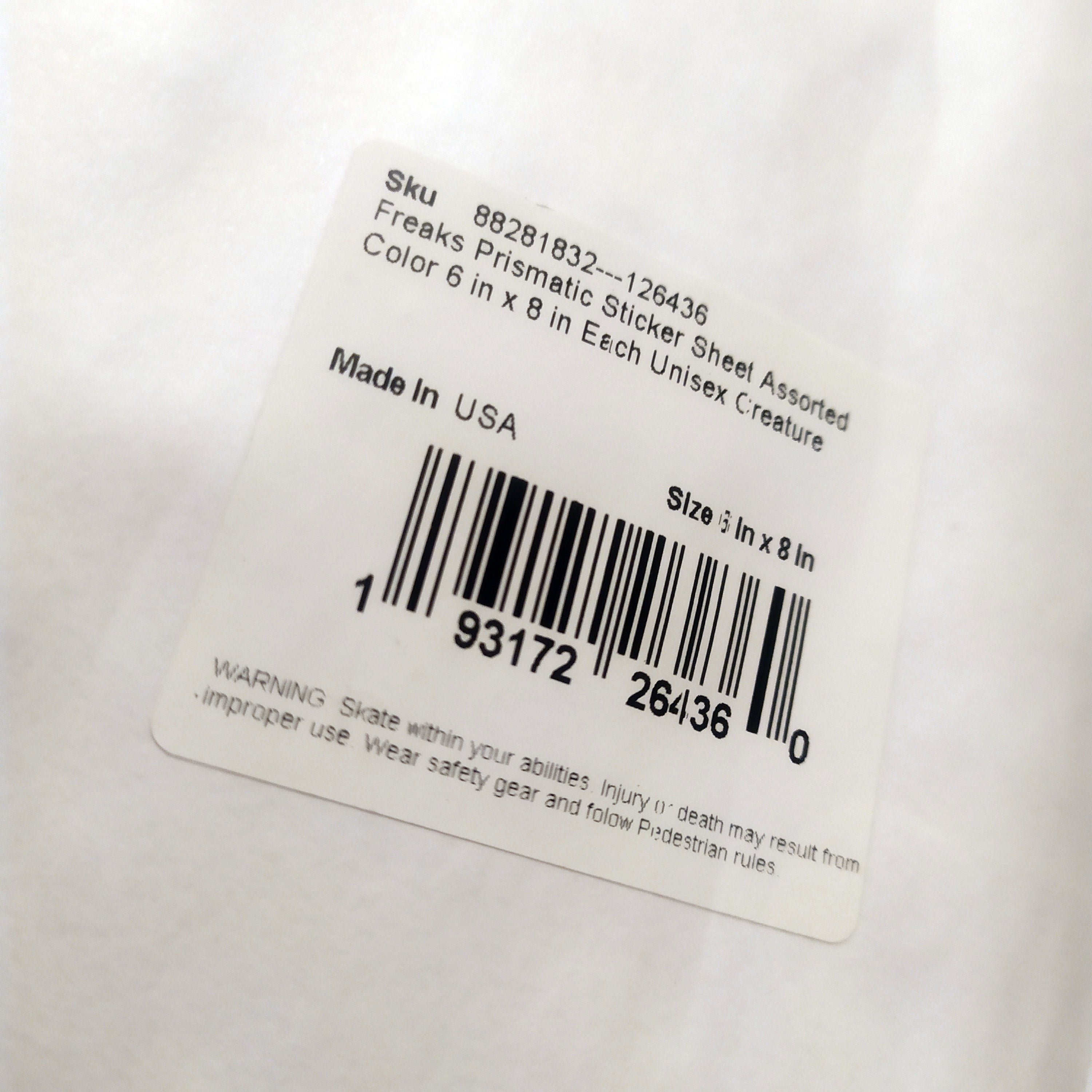 Creature Freaks Prismatic Skateboard Sticker Sheet - 6 peel off stickers (from 2021)