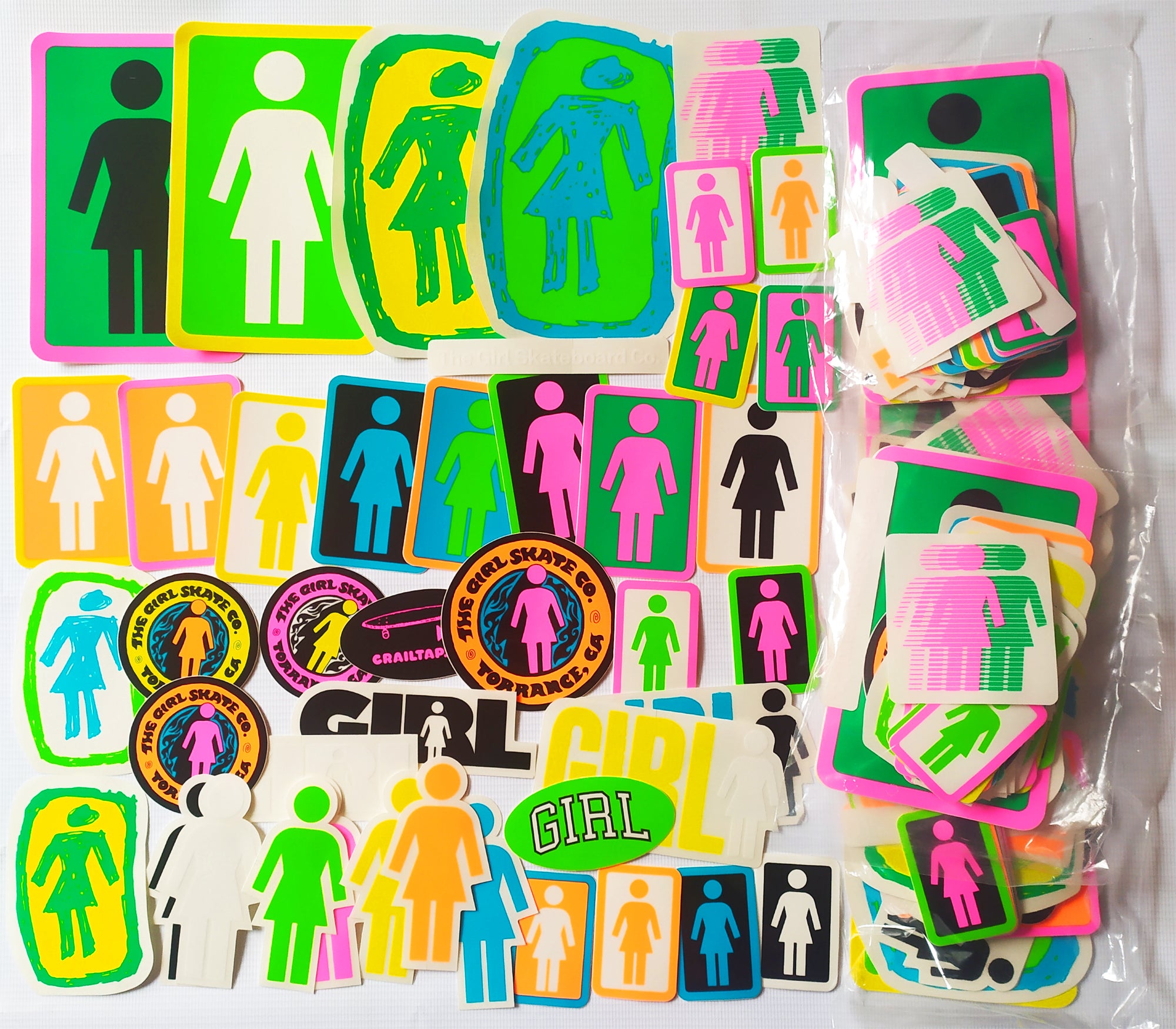 Girl Stickers Neon Pack Assorted - 44 Stickers!! - SkateboardStickers.com