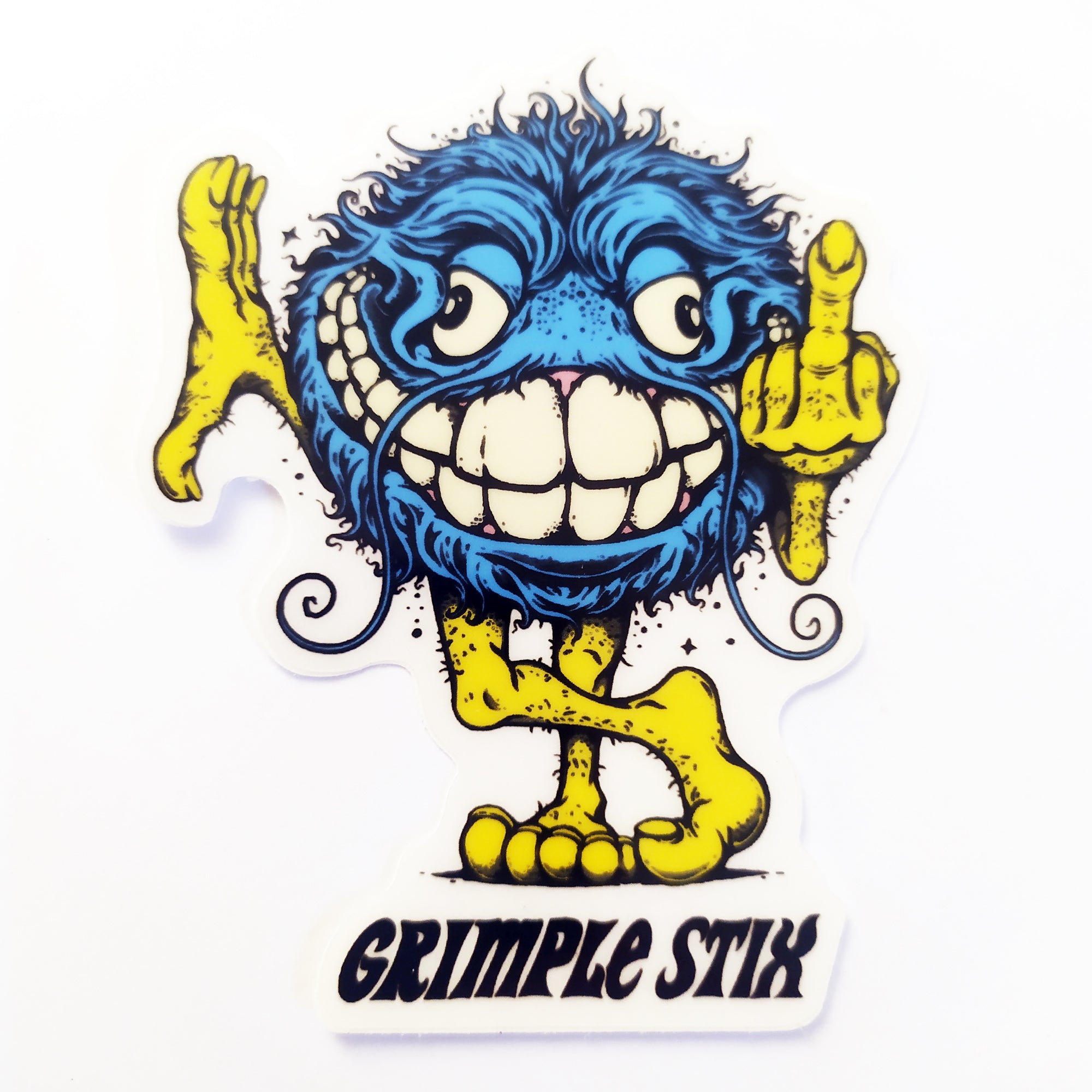 Spitfire X Grimple Stix - Bloodshot Skate Sticker - Blue/Clear Background Small