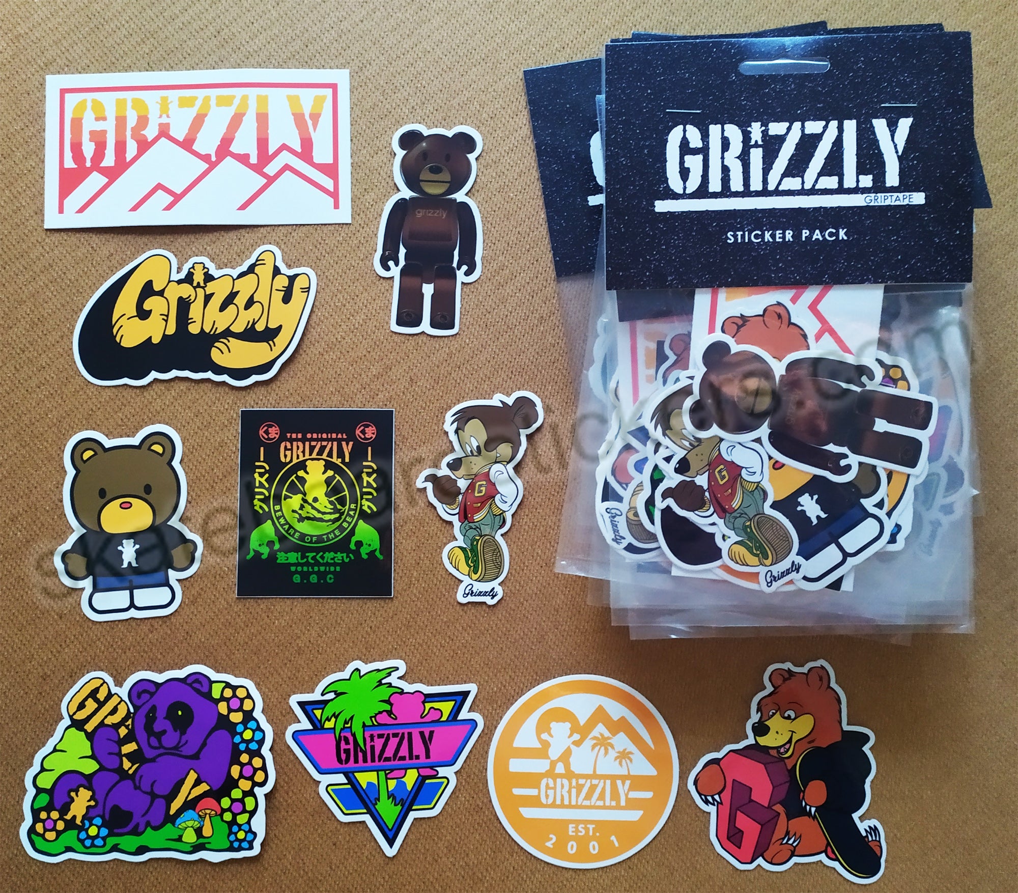 Grizzly Griptape Skate Sticker Pack - 10 stickers - SkateboardStickers.com