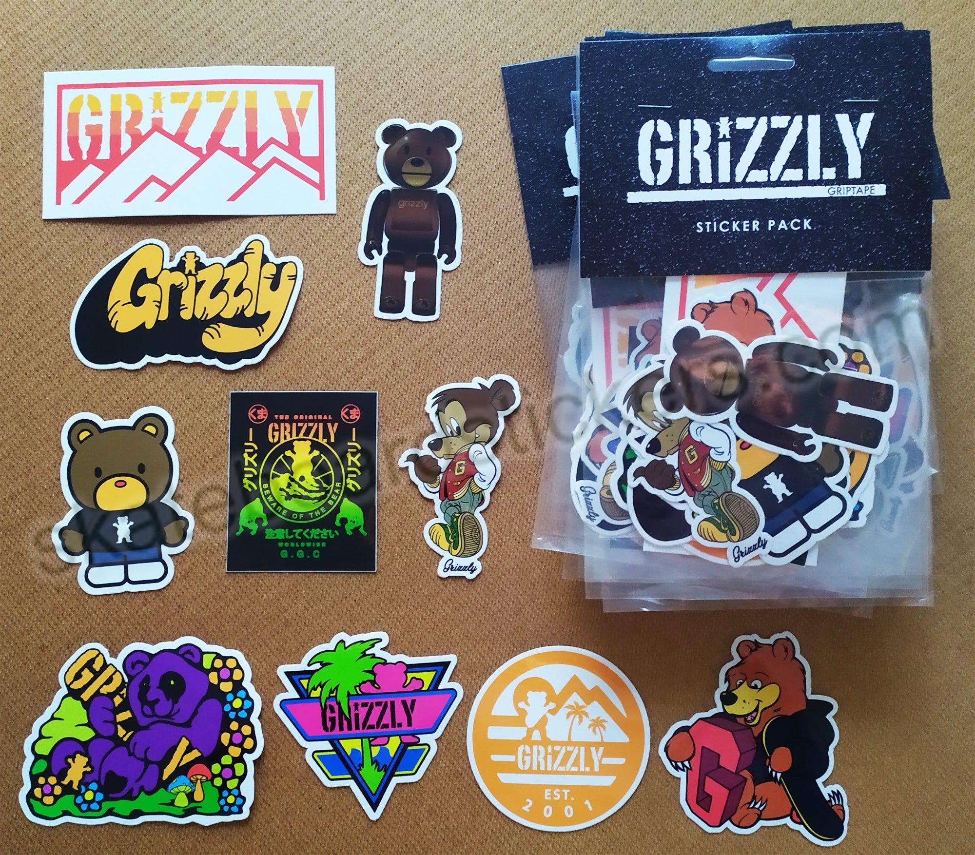 Grizzly Griptape Skateboard Sticker Pack - 10 stickers