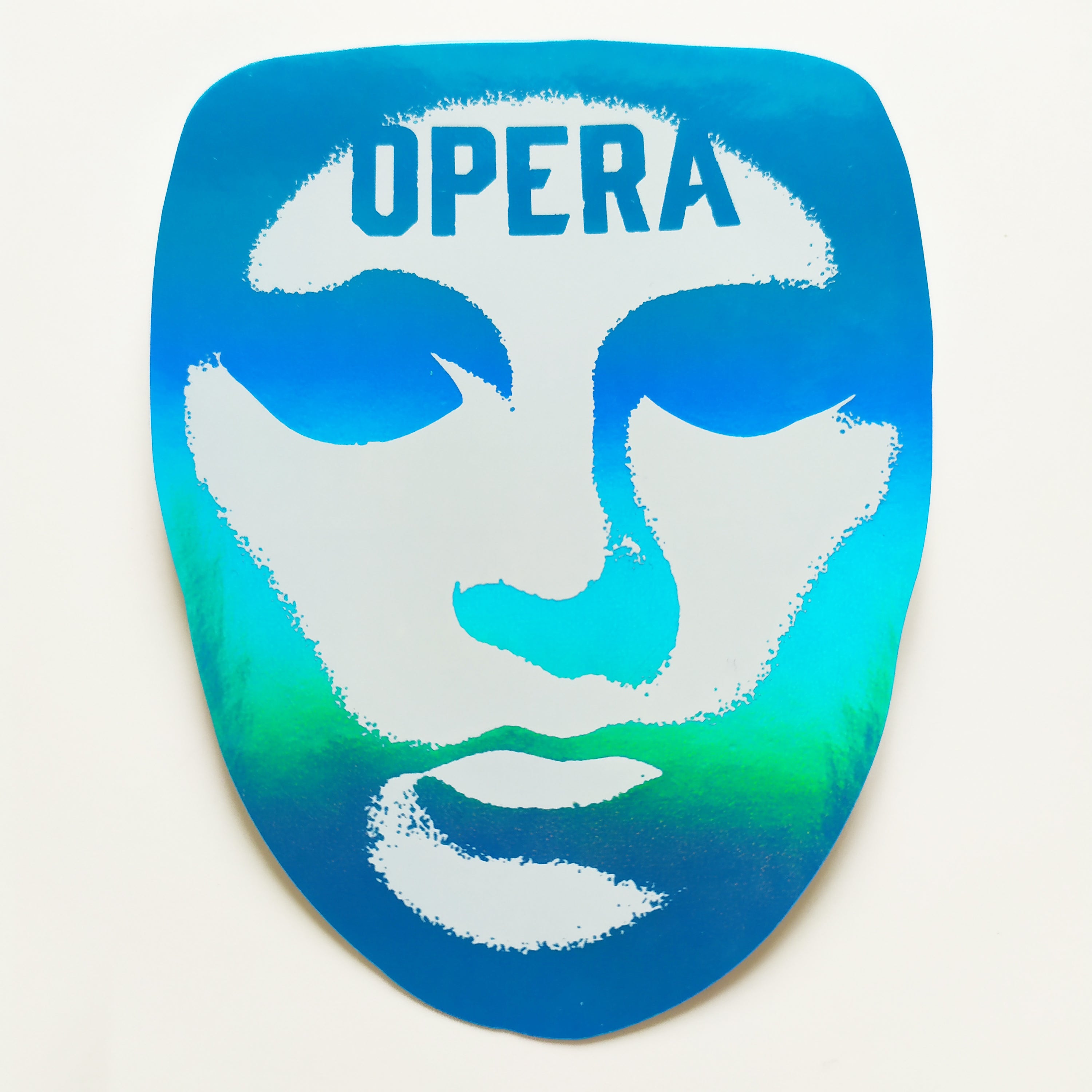 Opera Skateboards Skateboard Sticker - Blue Holographic Foil - 9.5cm high approx - SkateboardStickers.com