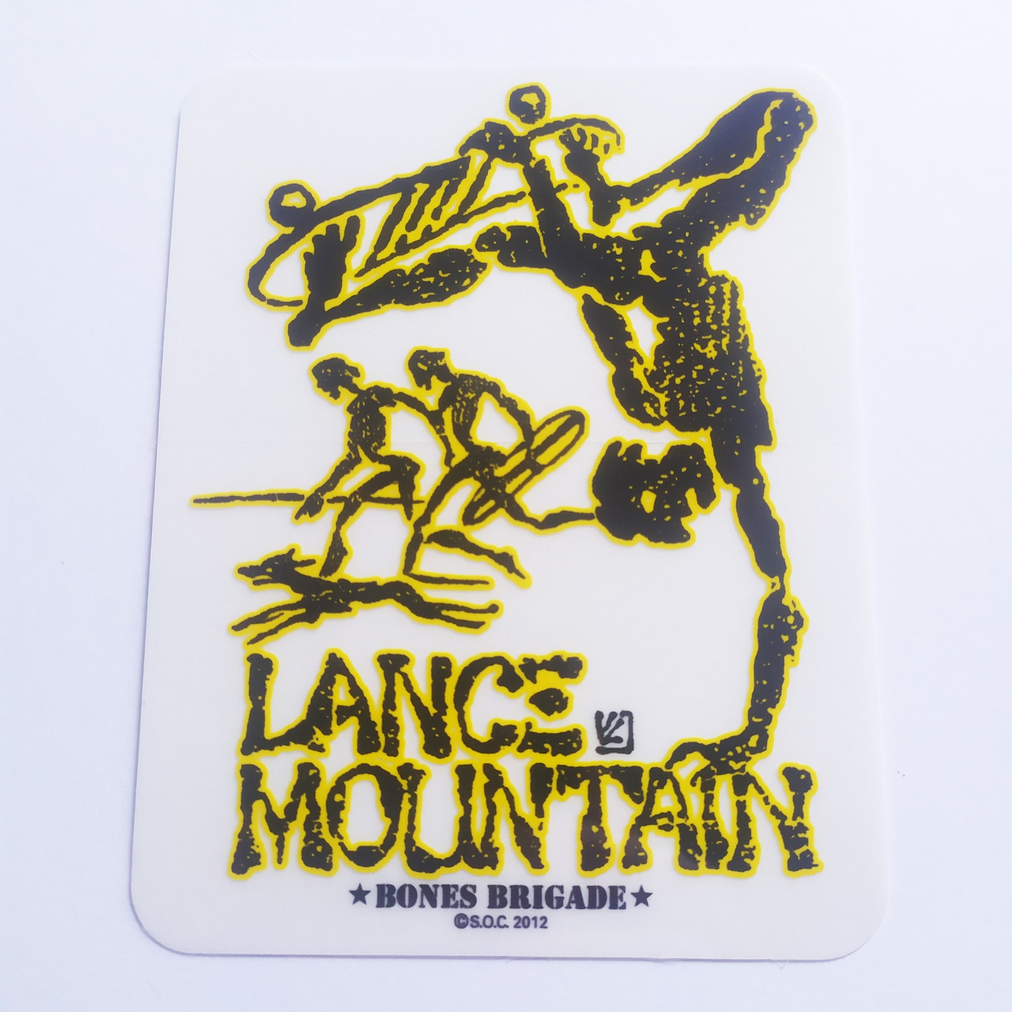 Powell Peralta, Lance Mountain "Future Primitive" Skateboard Sticker in Yellow. 11.5cm x 9cm approx - SkateboardStickers.com