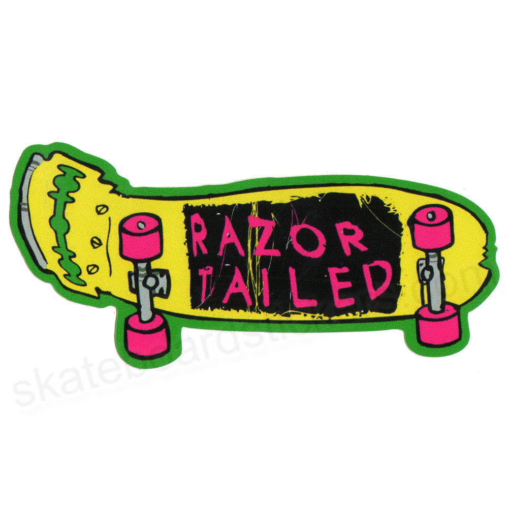 Razortailed - Razor Deck Logo Skateboard Sticker - 12.5cm across approx - green/yellow - SkateboardStickers.com