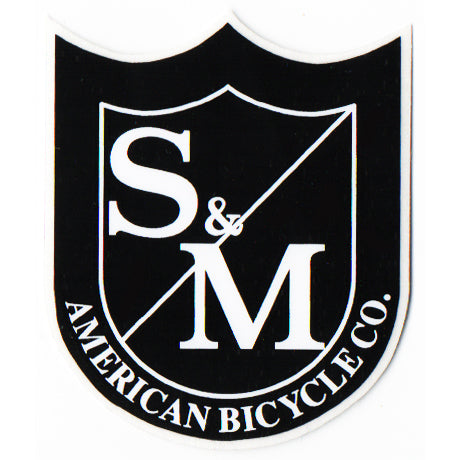 S&M Die Cut Black/White Shield BMX Sticker / Decal - small - SkateboardStickers.com