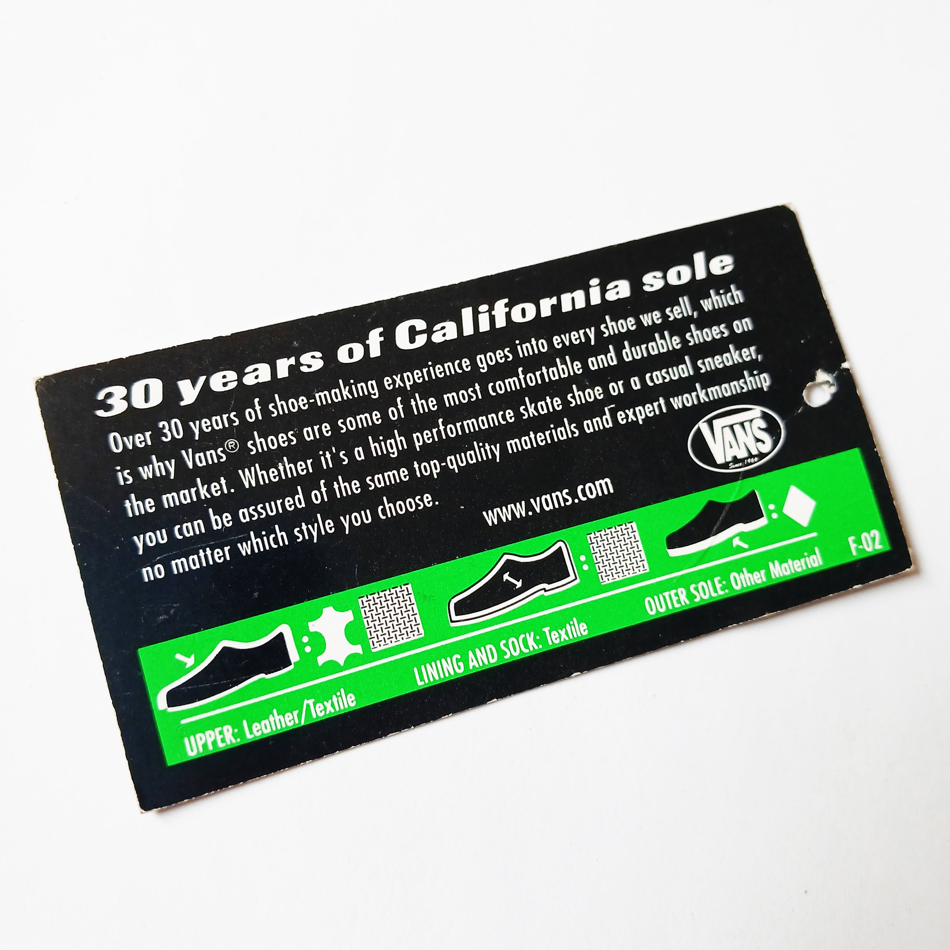 Vans "30 years of California Sole" Skate Shoe Tag Sticker