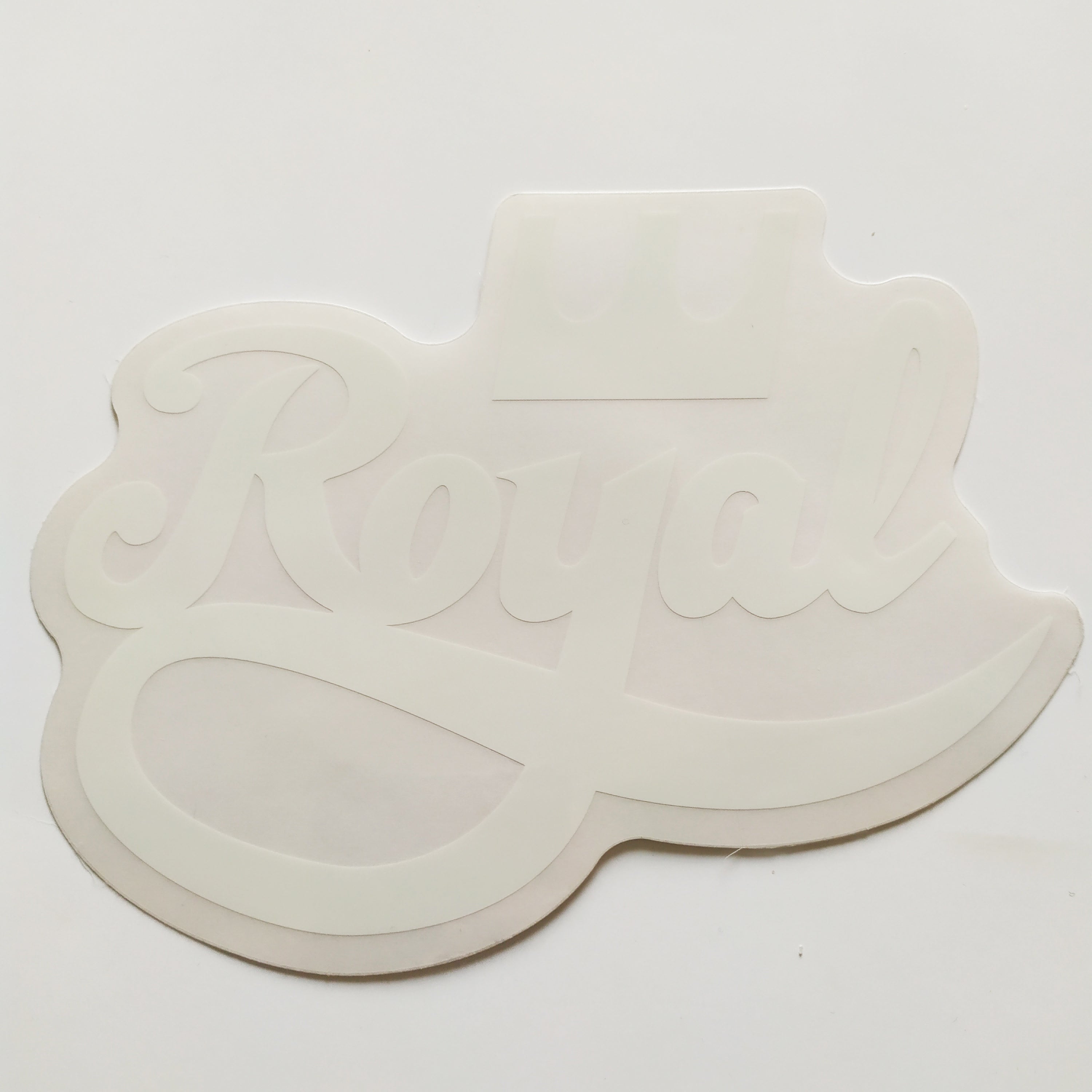 Royal Trucks Skateboard Sticker, Large Clear/White, 17cm across, approx - SkateboardStickers.com