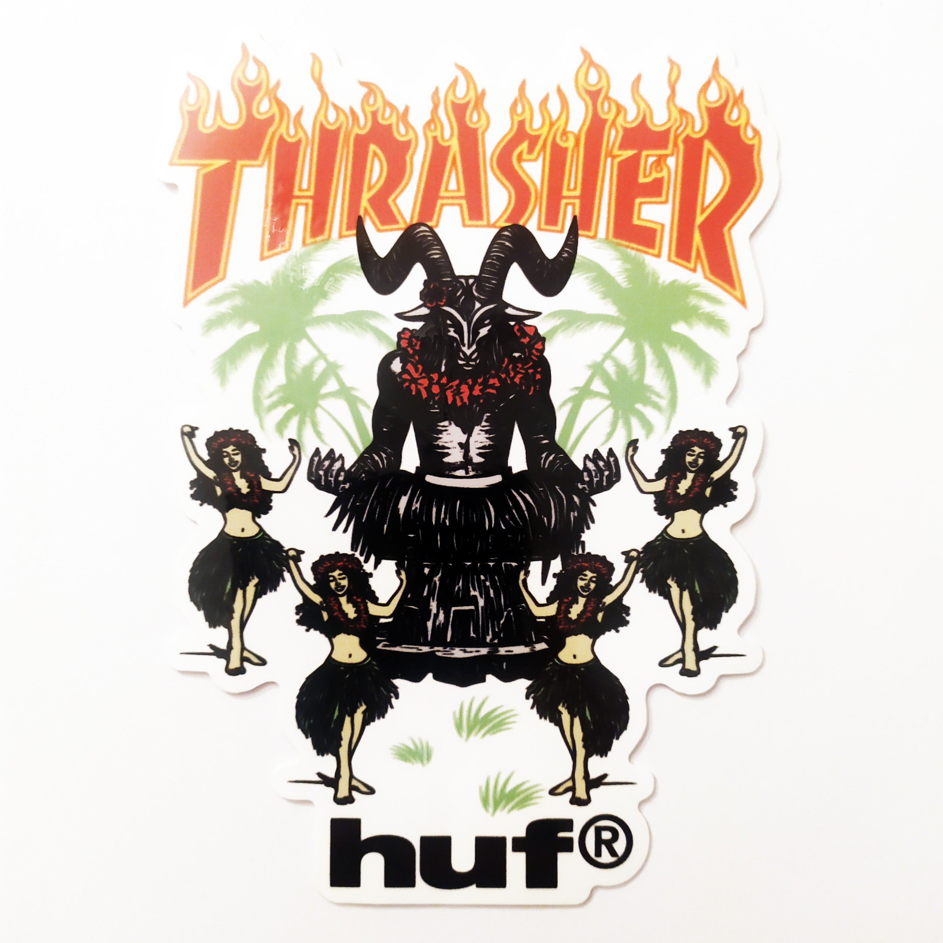 HUF X Thrasher Skateboard Sticker - Goat Luau