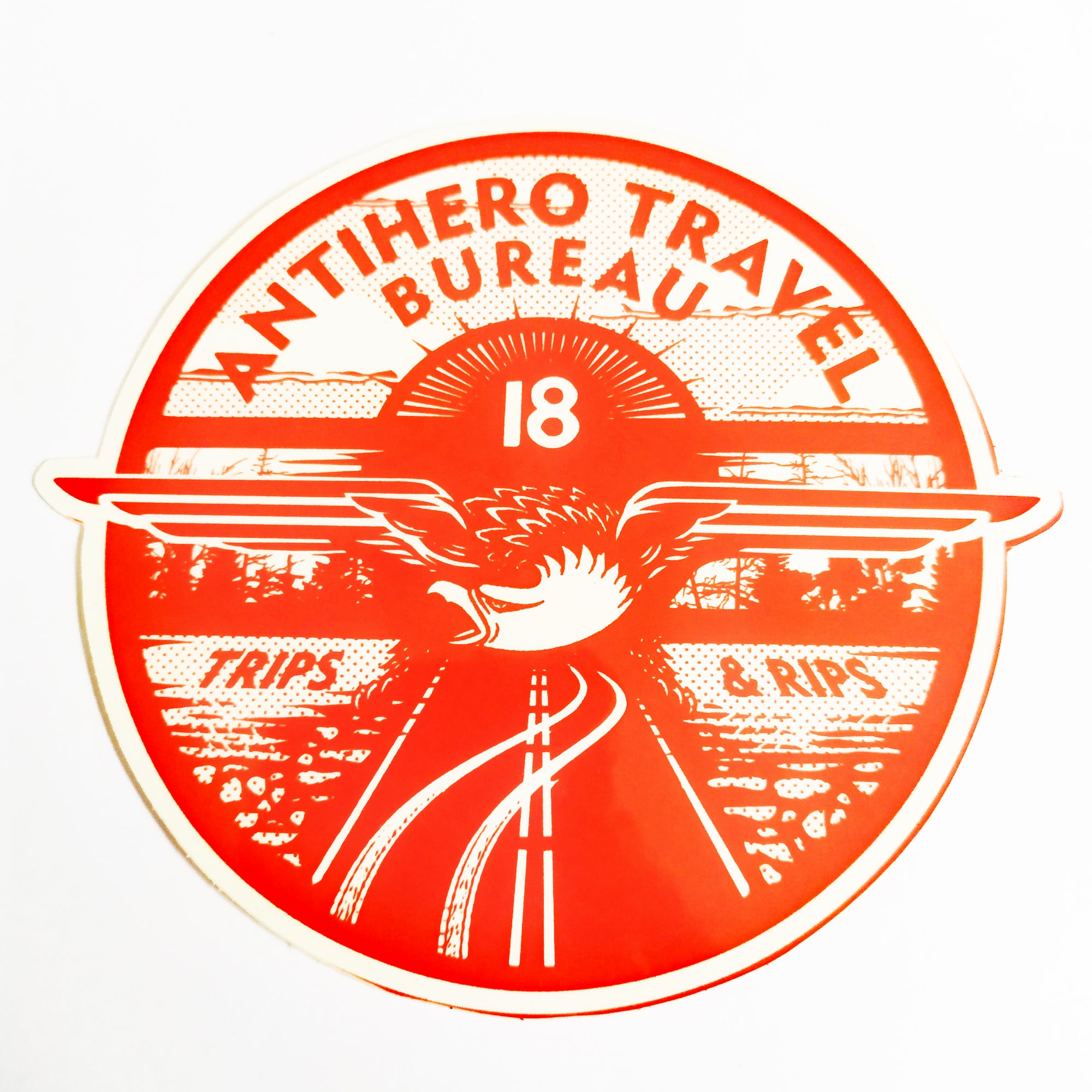 Antihero Skate Sticker - Travel Bureau - Red