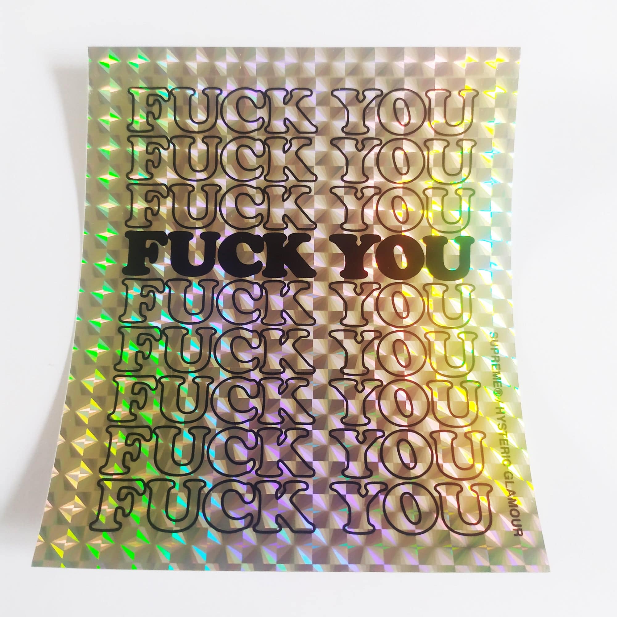 Supreme Skate Sticker - "F@ck You" Silver - SkateboardStickers.com