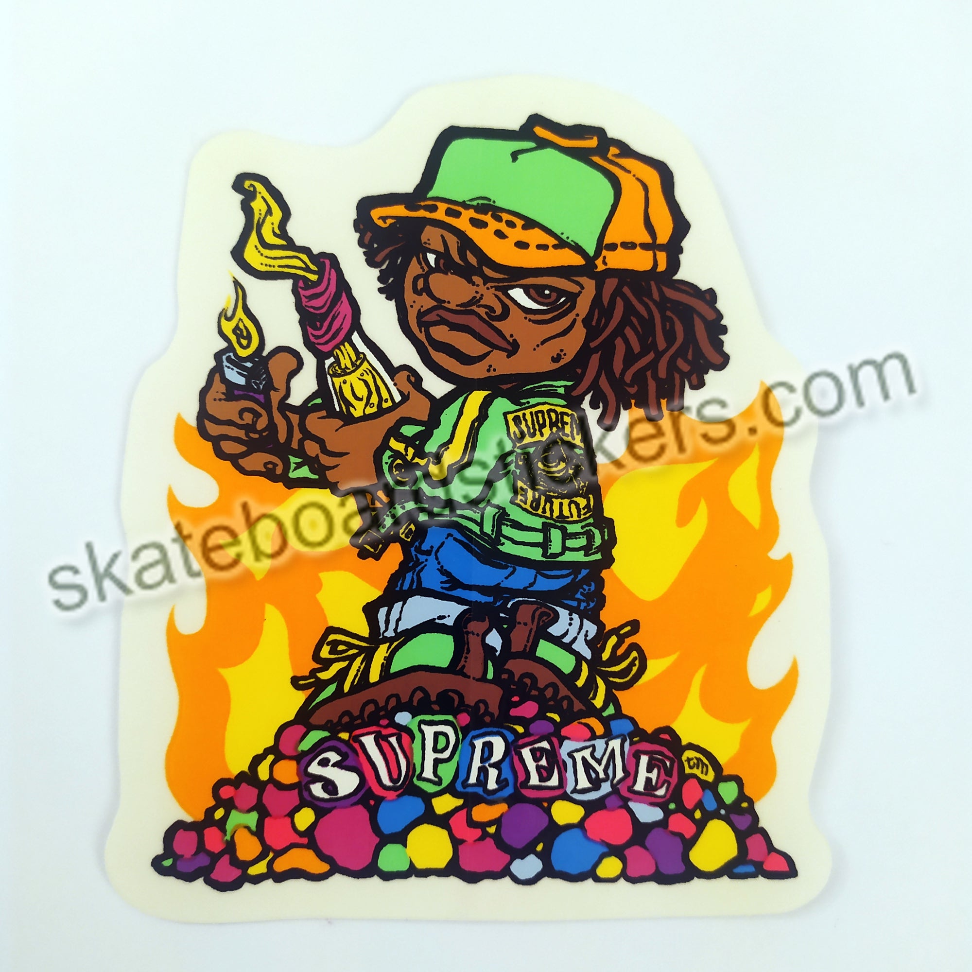 Supreme x Andy Howell "Molotov Kid" Skateboard Sticker - SkateboardStickers.com