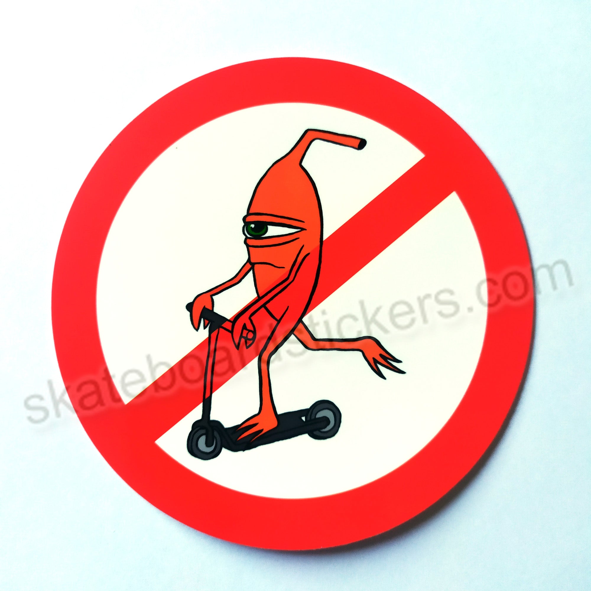 Toy Machine "No Scooter" - Skateboard Sticker 10 cm across approx. - SkateboardStickers.com