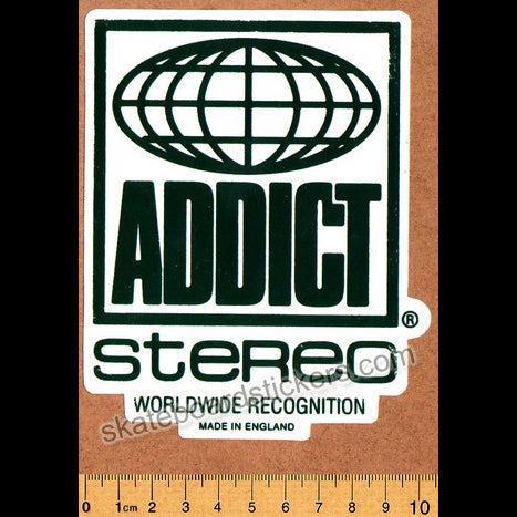 Addict Skateboard Sticker - Stereo Green - SkateboardStickers.com