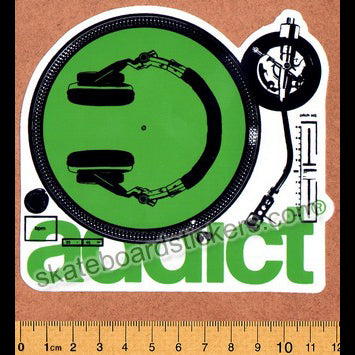 Addict Skateboard Sticker - Turntable Green - SkateboardStickers.com