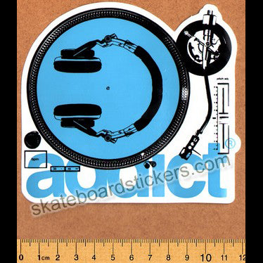 Addict Skateboard Sticker - Turntable Blue - SkateboardStickers.com