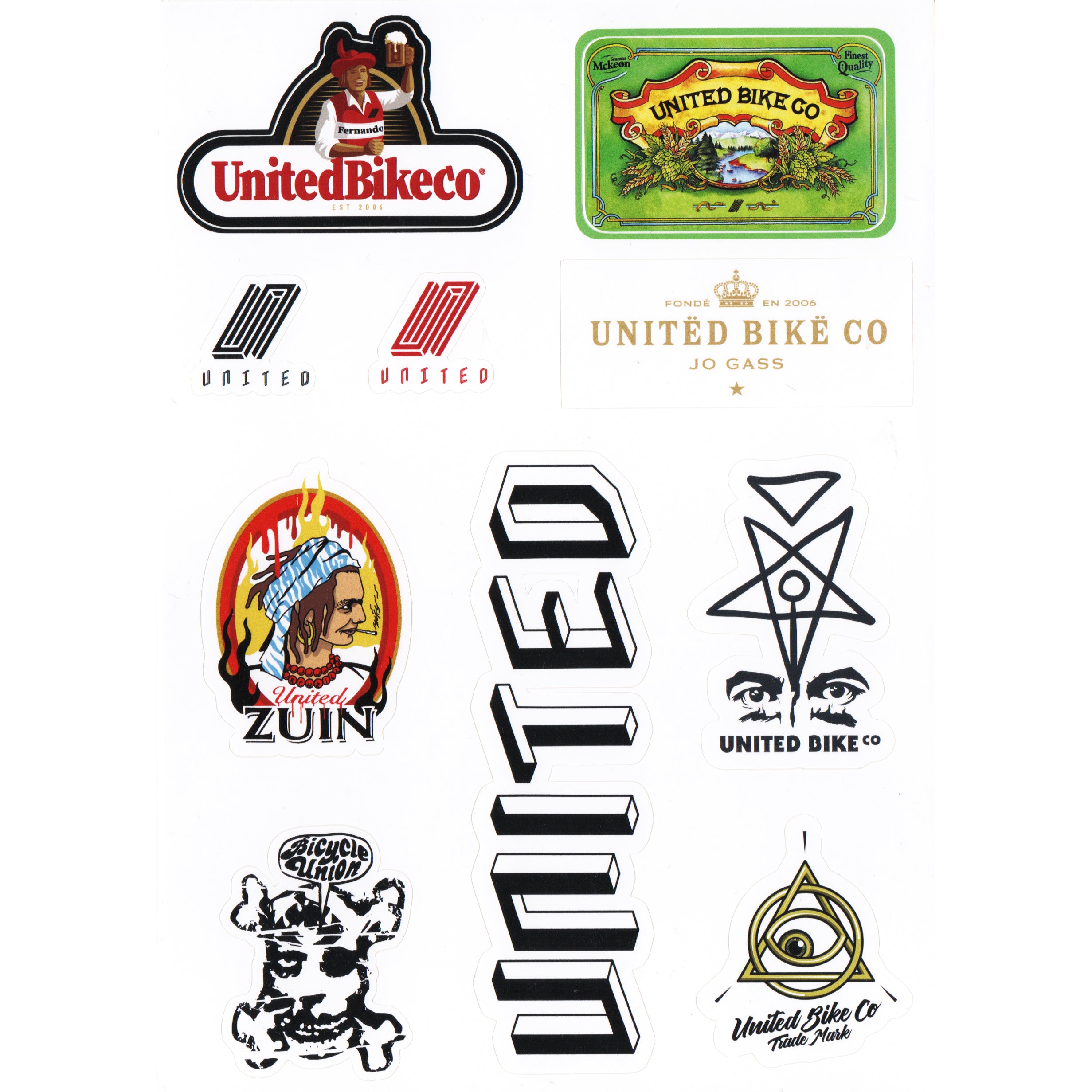 United Bike Co. BMX Sticker / Decal Sheet - 10 Stickers